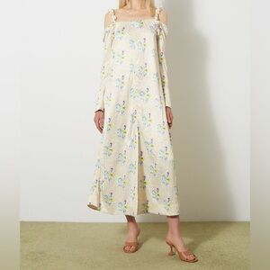 Ganni Floral Crinkled Satin Off-Shoulder Midi Dress 32 style 0400019267973
